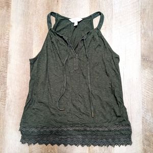 Market & Spruce Olive Green Halter Style Top Crochet Hemline